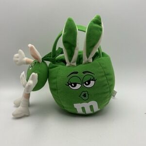 M&M Brand Green Plush Easter Bunny Basket W Baby Bunny Hook Close  M&M Plush